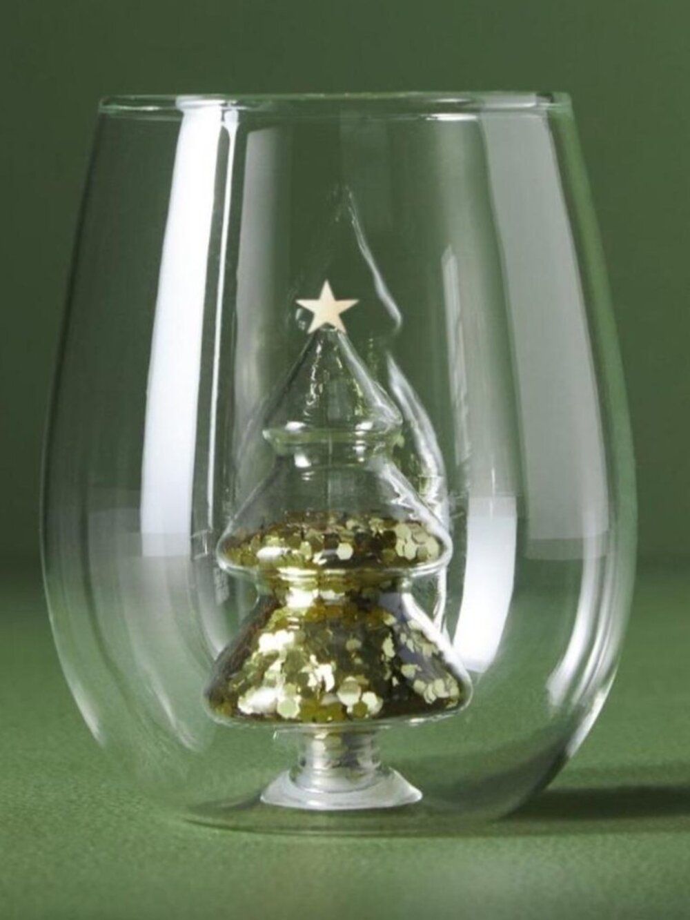 Anthropologie 3D Glitter Yuletide Stemless Wine Glass NWT! HTF!